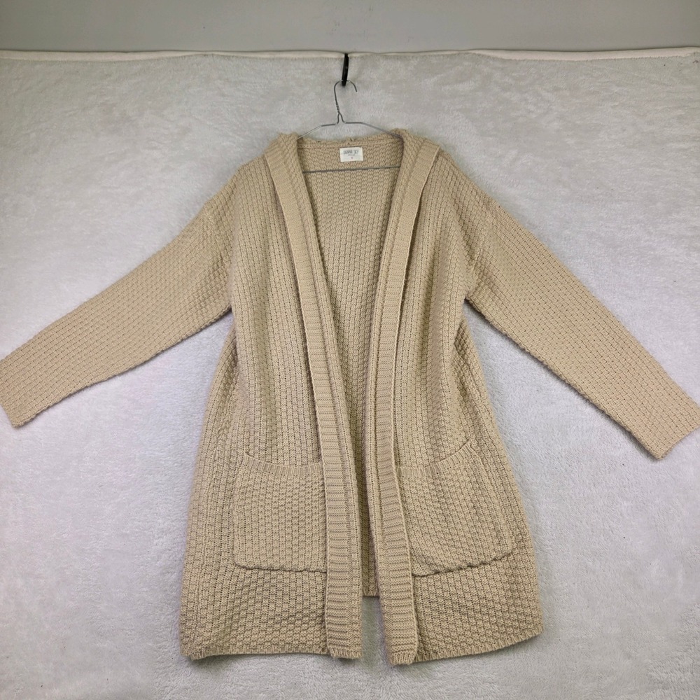 Sienna Sky Womens Beige Chunky Waffle Knit Hooded Open Front Cardigan Sweater S